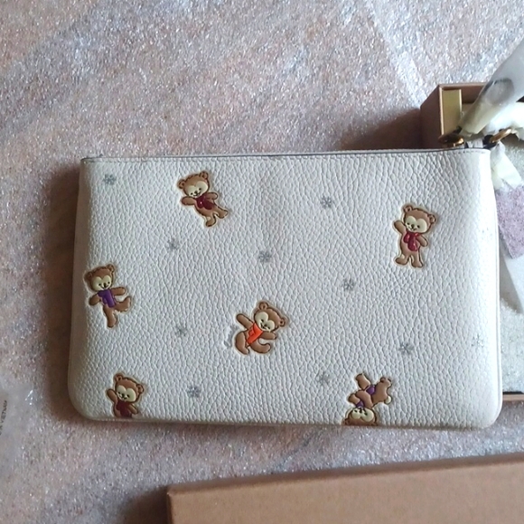 Coach Boxed Wristlet with Snowy Bears Print in Chalk - Picture 3 of 4